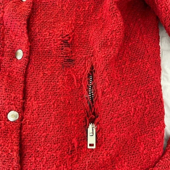 IRO AGNETTE red distressed tweed jacket - Picture 8 of 16